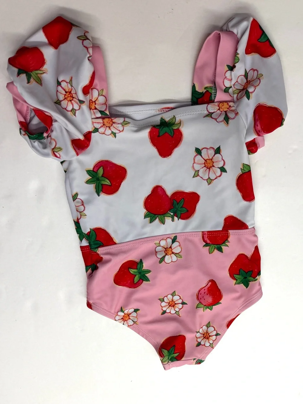 Strawberry Shortcake One-Piece Swimsuit Leotard with Puff Sleeves